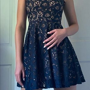 Blue floral patterned dress.